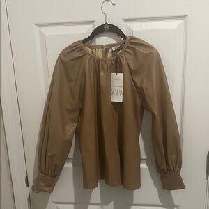 Zara Camel faux leather Blouse looks and feel like Leather
